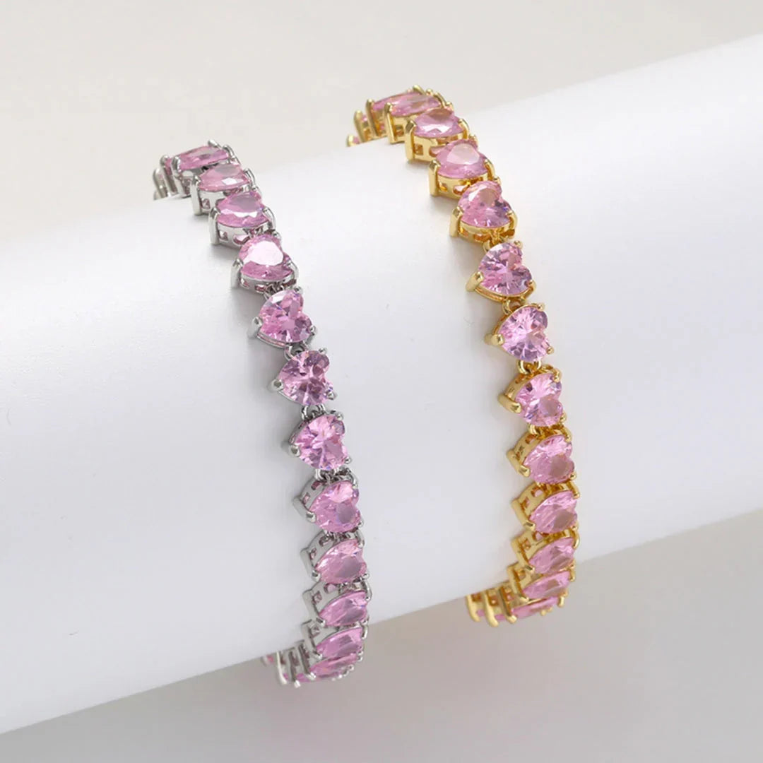 hearttennisbracelet-Gold_Silver_e5d1c7e0-8d82-4e5f-b8ae-abcbd4313e10.jpg Tennis Bracelet With Pink Heart - Image 1